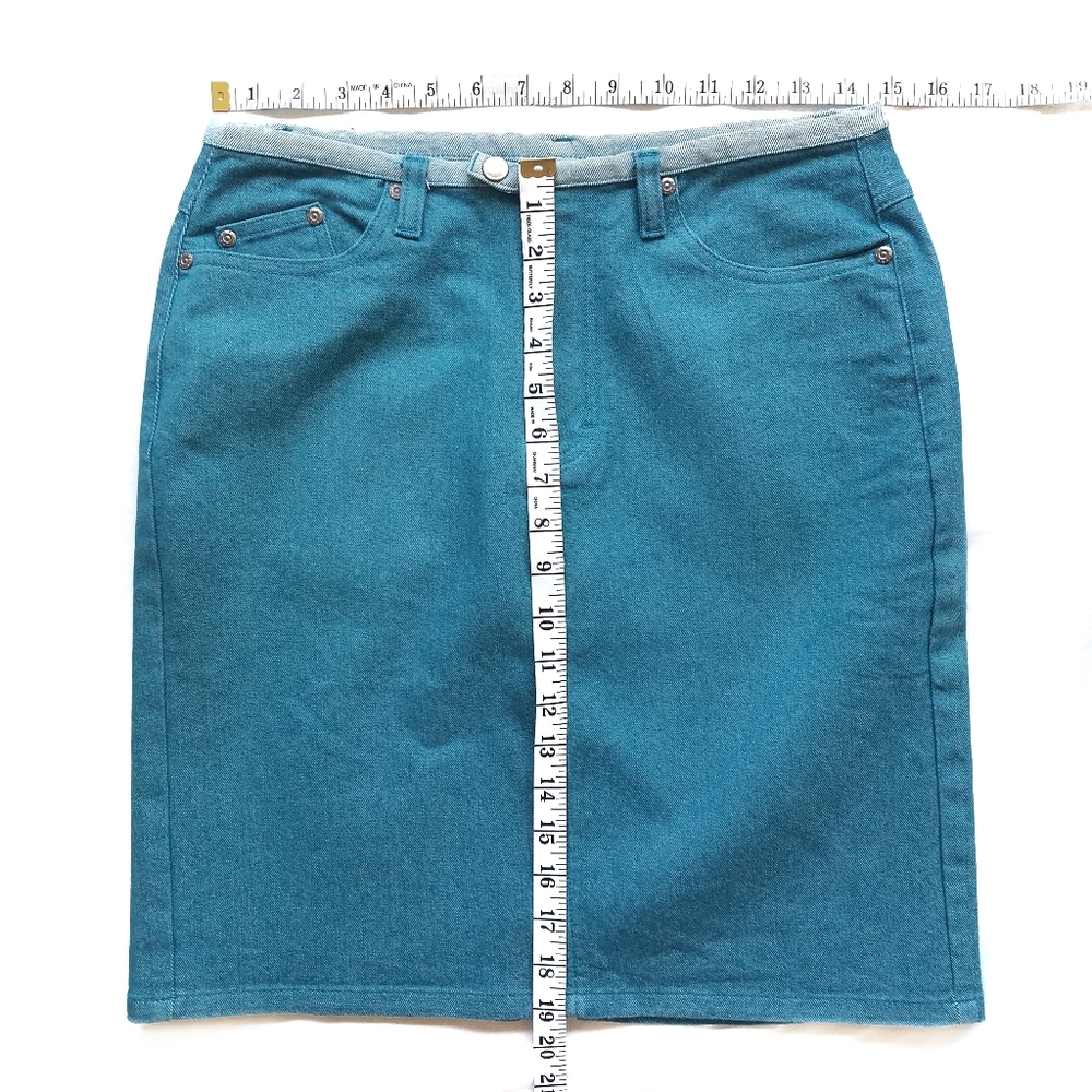 Teal Knee Length Denim Skirt - Picture 2 of 5